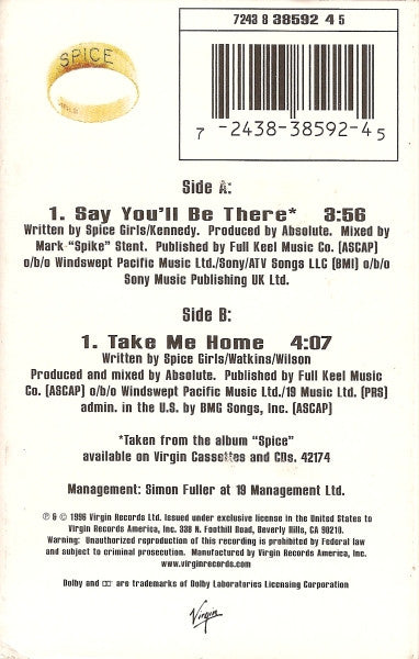 Spice Girls : Say You'll Be There (Cass, Single)