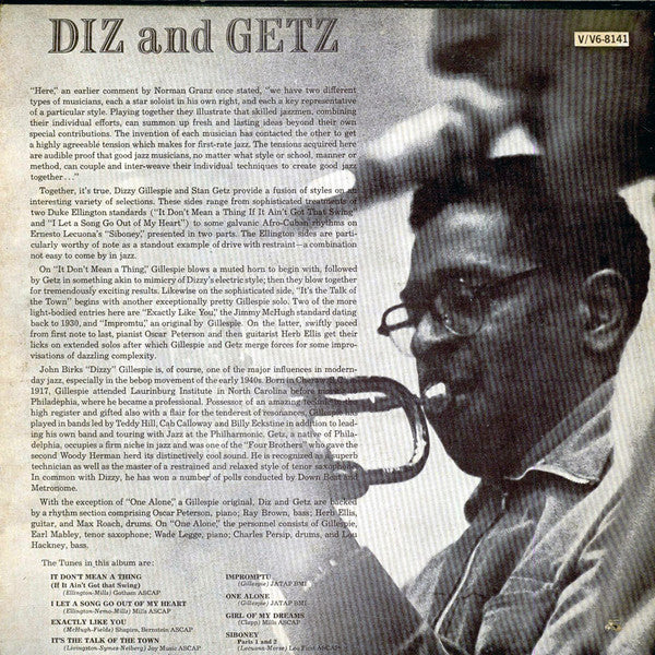 Dizzy Gillespie And Stan Getz : Diz And Getz (LP, Album, RE)