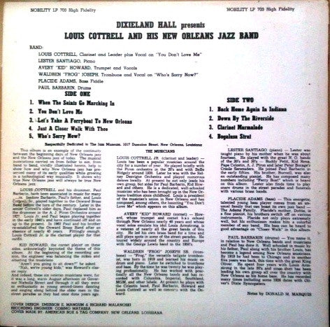 Louis Cottrell And His New Orleans Jazz Band : Dixieland Hall Presents Louis Cottrell And His New Orleans Jazz Band (LP, Album)