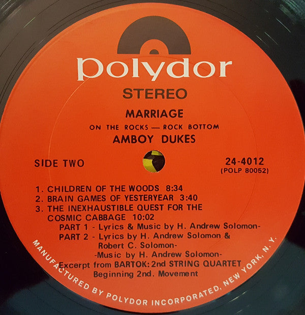 The Amboy Dukes : Marriage On The Rocks - Rock Bottom (LP, Album, Ter)