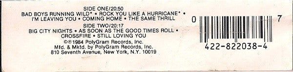 Scorpions : Love At First Sting (Cass, Album, 72,)