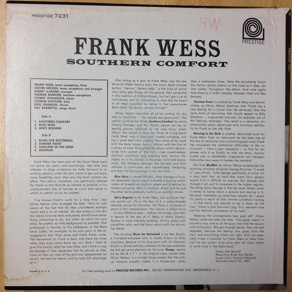 Frank Wess : Southern Comfort (LP, Album, Mono)