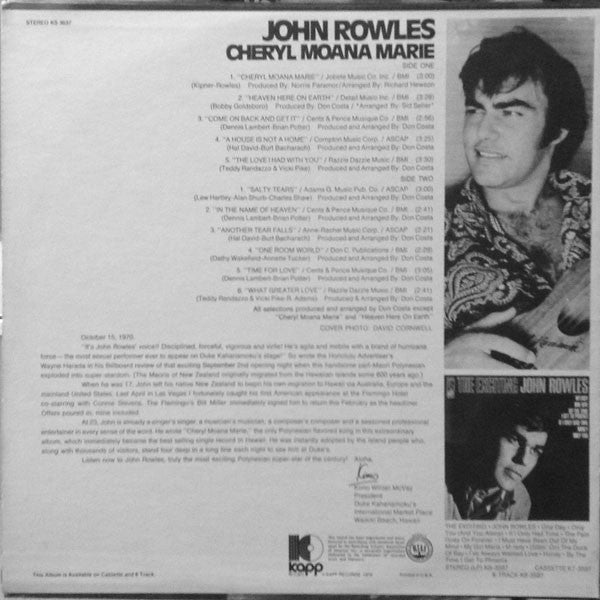 John Rowles : Cheryl Moana Marie (LP, Album)