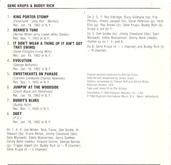 Gene Krupa & Buddy Rich : Gene Krupa & Buddy Rich (CD, Comp)