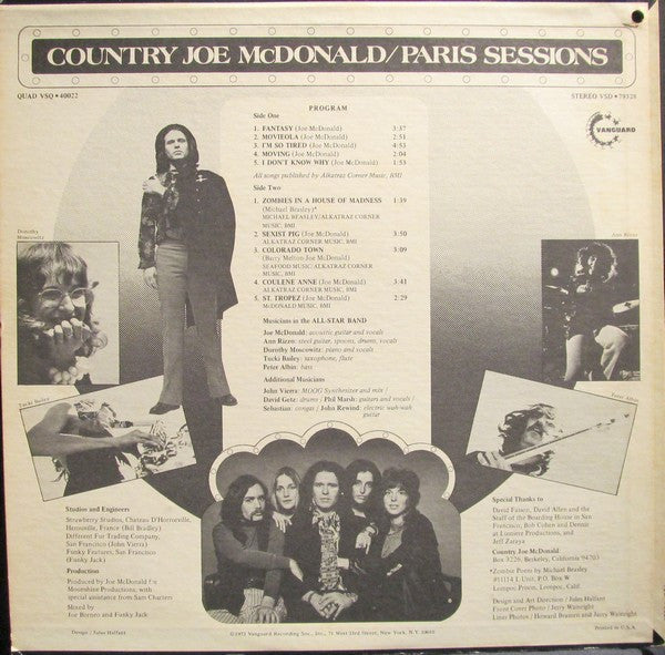 Country Joe McDonald : Paris Sessions (LP, Album, Promo)