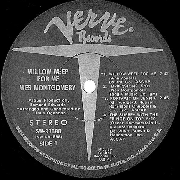 Wes Montgomery : Willow Weep For Me (LP, Album, Club)