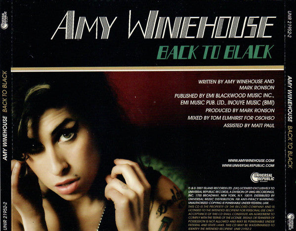 Amy Winehouse : Back To Black (CD, Single, Promo)