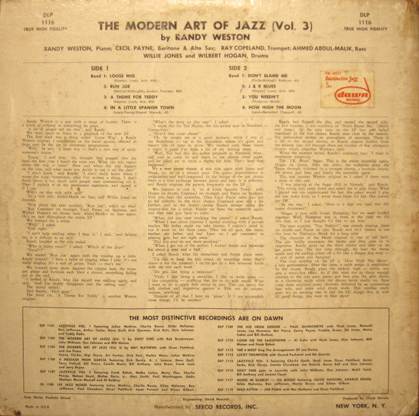Randy Weston : The Modern Art Of Jazz By Randy Weston (LP, Album, Mono)