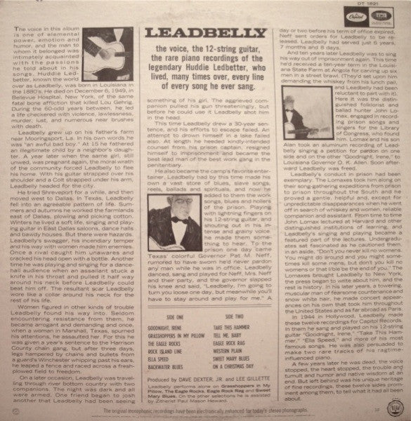 Leadbelly : Huddie Ledbetter's Best... His Guitar - His Voice - His Piano (LP, Comp, RE)