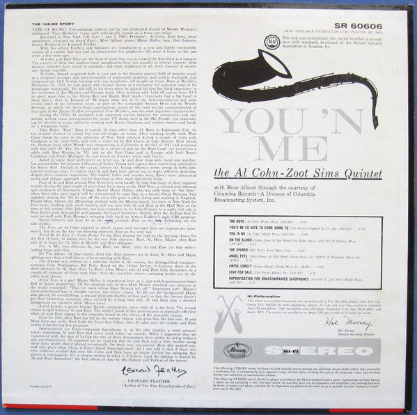 Al Cohn - Zoot Sims Quintet : You 'N Me (LP, Album, dee)