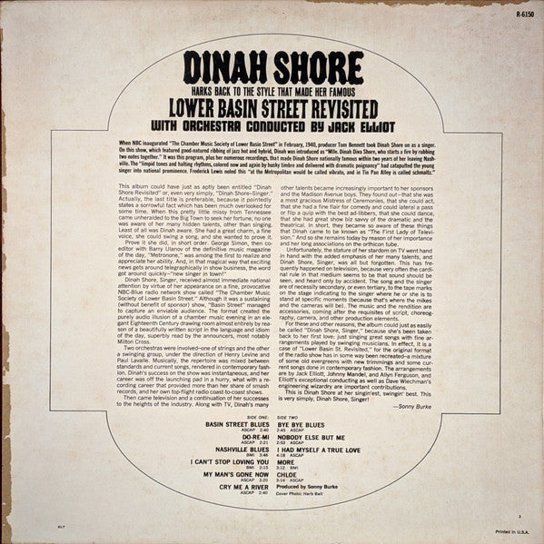 Dinah Shore : Lower Basin Street Revisited (LP, Album, Mono)