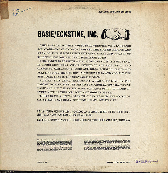 Count Basie And Billy Eckstine : Basie/Eckstine, Inc. (LP, Album)