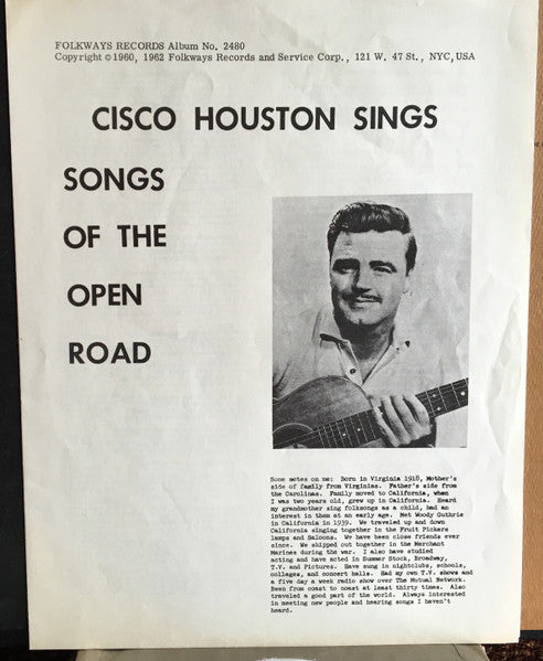 Cisco Houston : Sings Songs Of The Open Road (LP, Album, RP)