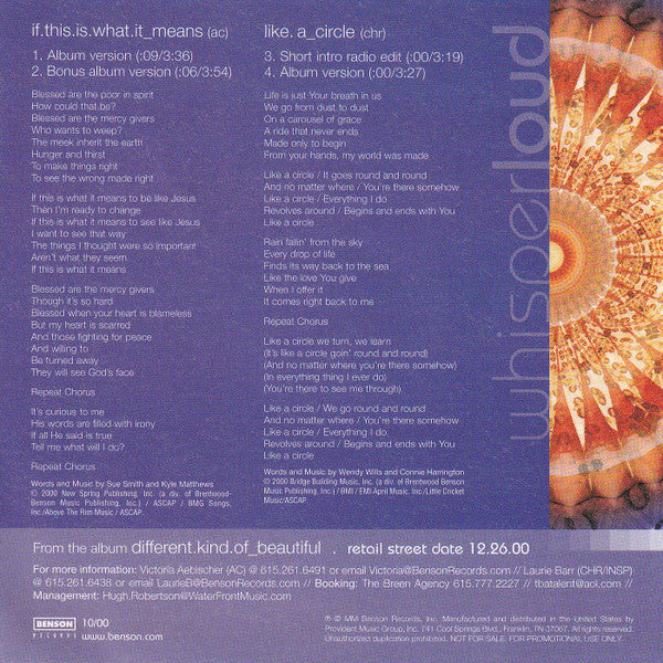 Whisper Loud : If This Is What It Means / Like A Circle (CD, Single, Promo)