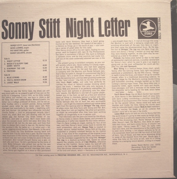 Sonny Stitt : Night Letter (LP, Album, RE)