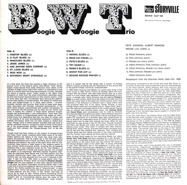 The Boogie Woogie Trio, Albert Ammons, Pete Johnson, Meade "Lux" Lewis : Broadcast Recordings From 1939 Never Issued Before On Records (LP, Mono)