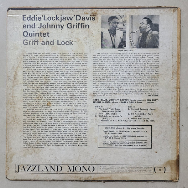 The Eddie Davis-Johnny Griffin Quintet : Griff & Lock (LP, Album, Red)