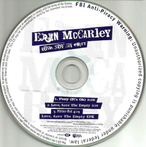 Erin McCarley : Love, Save The Empty (CD, Enh, Promo, Smplr)