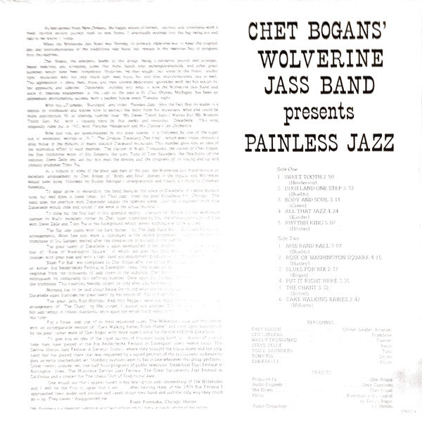 Chet Bogans' Wolverine Jass Band : Painless Jazz (LP, Album)
