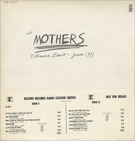 The Mothers : Fillmore East - June 1971 (LP, Album, Promo)