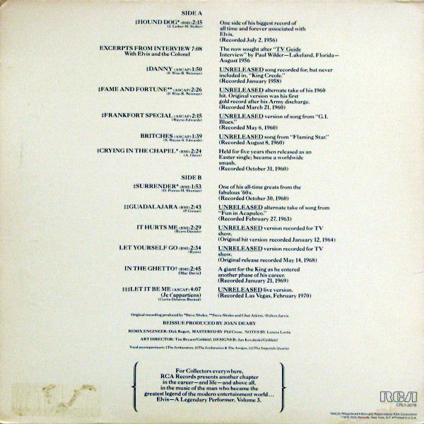 Elvis Presley : A Legendary Performer - Volume 3 (LP, Ltd, Pic, RE, Blu)