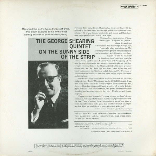 The George Shearing Quintet : On The Sunny Side Of The Strip (LP, Album, Mono)