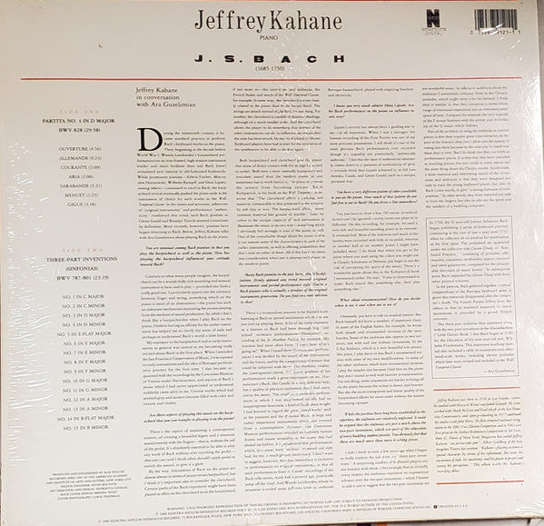 Jeffrey Kahane - Johann Sebastian Bach : Partita No. 4 In D Major / Three-Part Inventions (Sinfonias) (LP, Album)