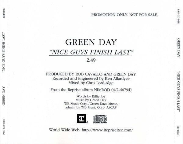 Green Day : Nice Guys Finish Last (CD, Promo)