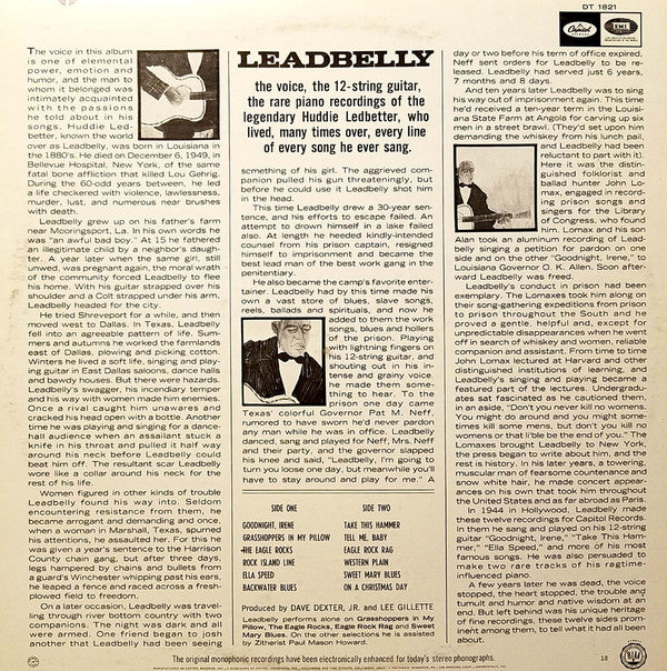 Leadbelly : Huddie Ledbetter's Best... His Guitar - His Voice - His Piano (LP, Comp, RE, Ora)