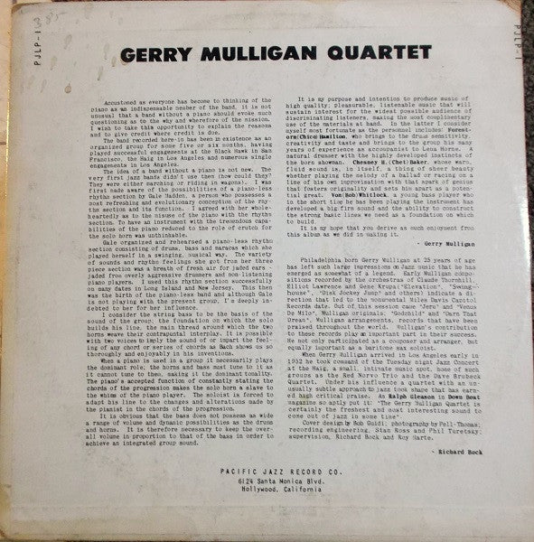 Gerry Mulligan Quartet : Gerry Mulligan Quartet (10", Album)