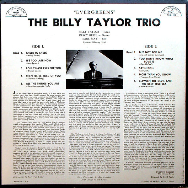 Billy Taylor Trio : Evergreens (LP, Album)