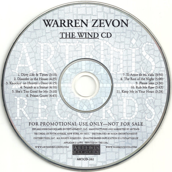 Warren Zevon : The Wind (CD, Album, Promo)