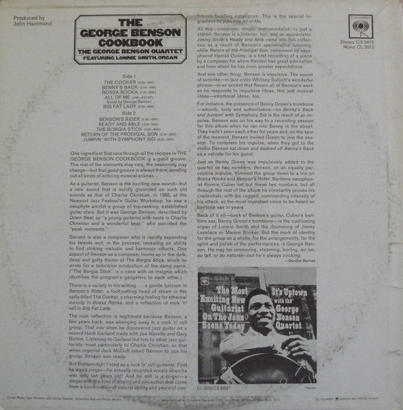 The George Benson Quartet Featuring Lonnie Smith : The George Benson Cookbook (LP, Album, RE, RP, San)