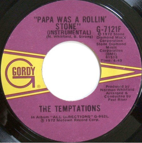The Temptations : Papa Was A Rollin' Stone (7", Single, Mono, Man)