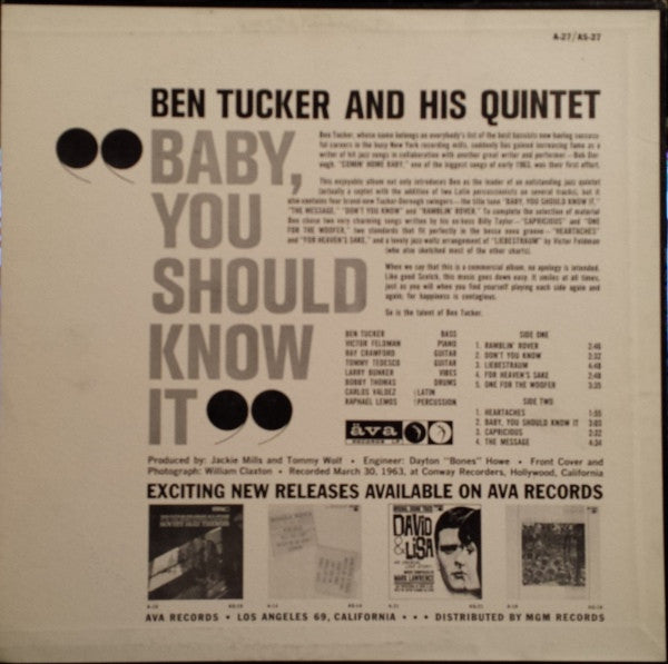 Ben Tucker And His Quintet : Baby, You Should Know It (LP, Album)