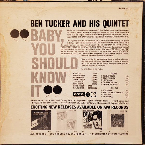 Ben Tucker And His Quintet : Baby, You Should Know It (LP, Album, Mono)