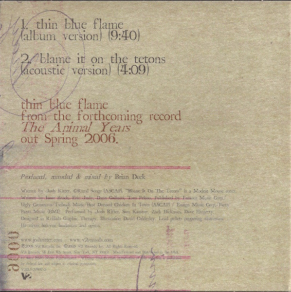 Josh Ritter : Thin Blue Flame (CD, Single, Promo)