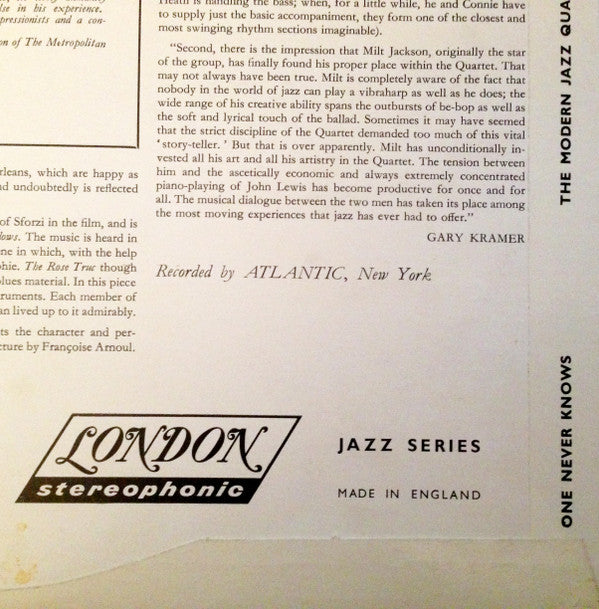 The Modern Jazz Quartet : The Modern Jazz Quartet Plays One Never Knows - Original Film Score For “No Sun In Venice” (LP, Album)