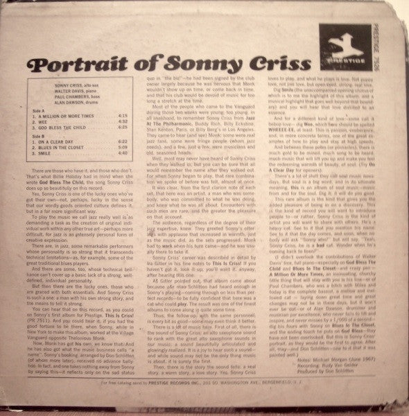 Sonny Criss : Portrait Of Sonny Criss (LP, Album)