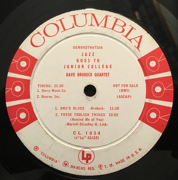 The Dave Brubeck Quartet : Jazz Goes To Junior College  (LP, Album, Mono, Promo)