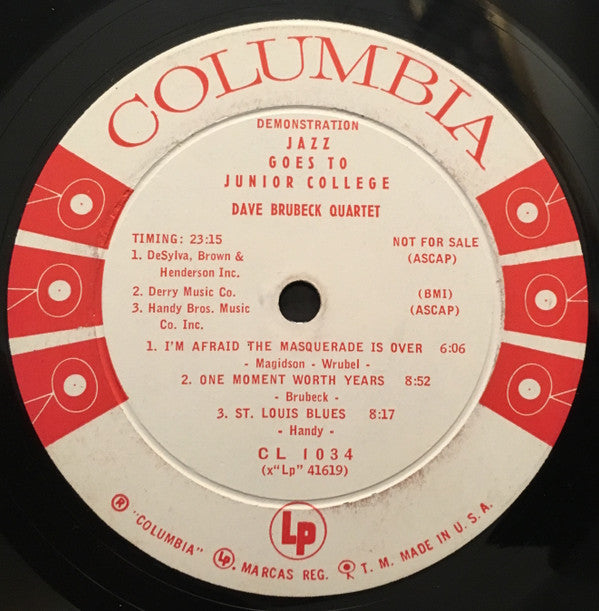 The Dave Brubeck Quartet : Jazz Goes To Junior College  (LP, Album, Mono, Promo)