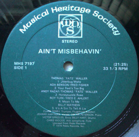 Clark Terry, Johnny Hartman, Oscar Peterson, Victor Sproles, Billy Hart, Chris Woods : Ain't Misbehavin' (LP, Album, RE)