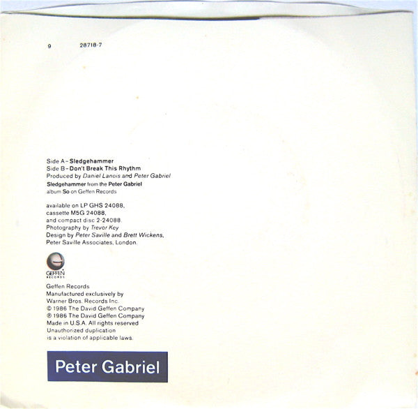 Peter Gabriel : Sledgehammer (7", Single, Spe)