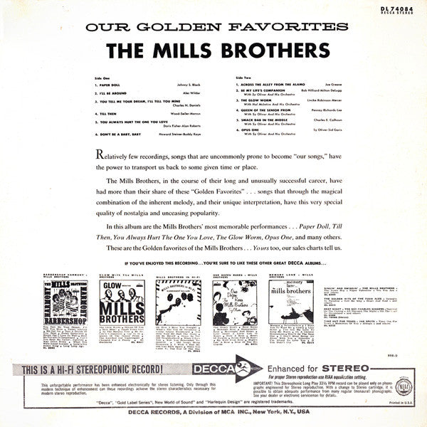 The Mills Brothers : Our Golden Favorites (LP, Comp)