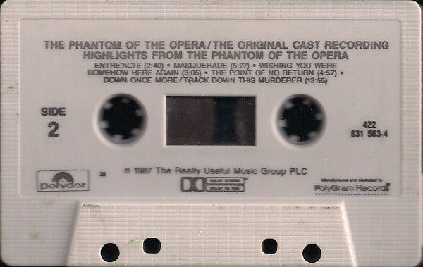 Andrew Lloyd Webber, Michael Crawford, Sarah Brightman, Steve Barton : The Phantom Of The Opera / The Original Cast Recording Highlights From The Phantom Of The Opera (Cass, Album, 35,)