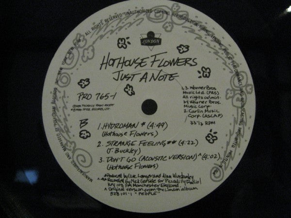 Hothouse Flowers : Just A Note (12", MiniAlbum, Promo)