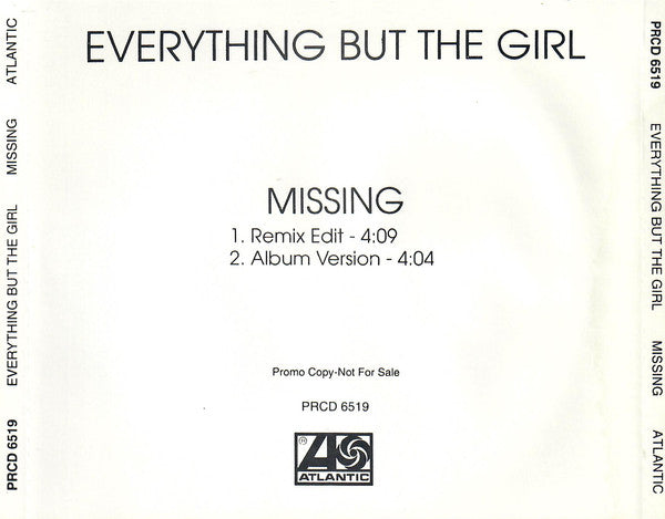 Everything But The Girl : Missing (CD, Single, Promo)