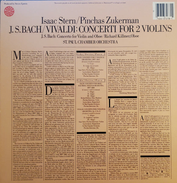 Johann Sebastian Bach / Antonio Vivaldi / Isaac Stern & Pinchas Zukerman With The Saint Paul Chamber Orchestra : Concerti For 2 Violins (LP, Album, Aud)