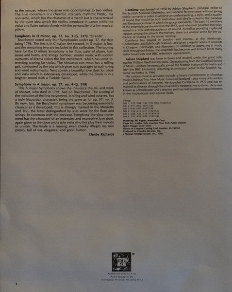 Luigi Boccherini, Cantilena, Adrian Shepherd : Luigi Boccherini - Seven Symphonies (3xLP)