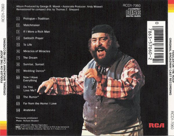 "Fiddler On The Roof" Original Broadway Cast : Fiddler On The Roof (CD, Album, RE)